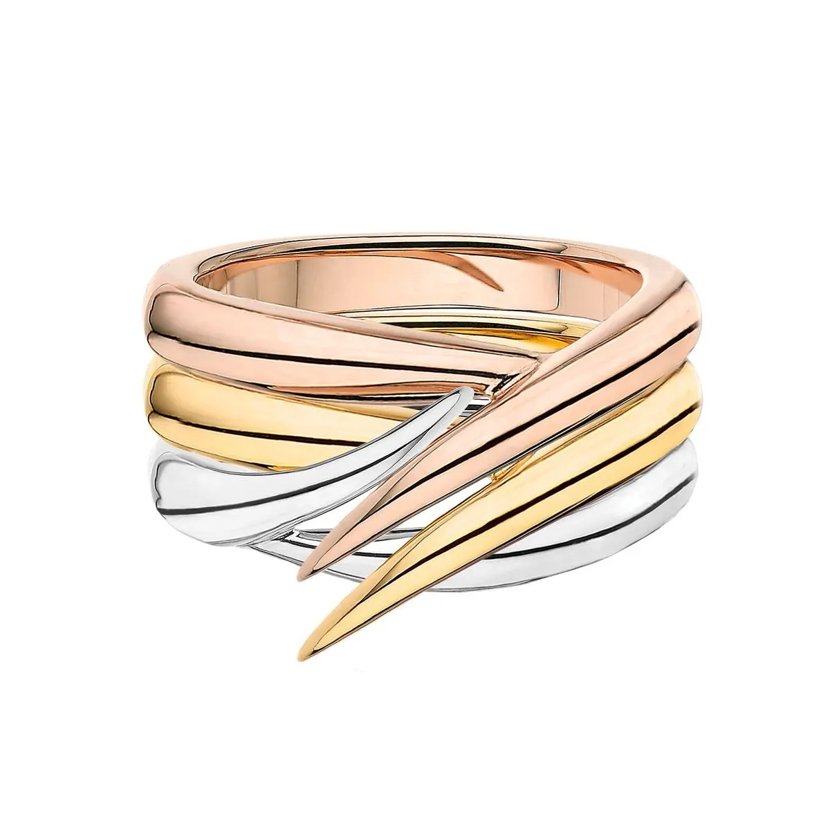 Interlocking Stacked Ring - 18ct Rose, Yellow and White Gold