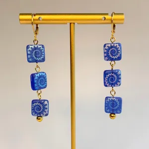 Iris Blue Czech Glass Ammonite Earrings