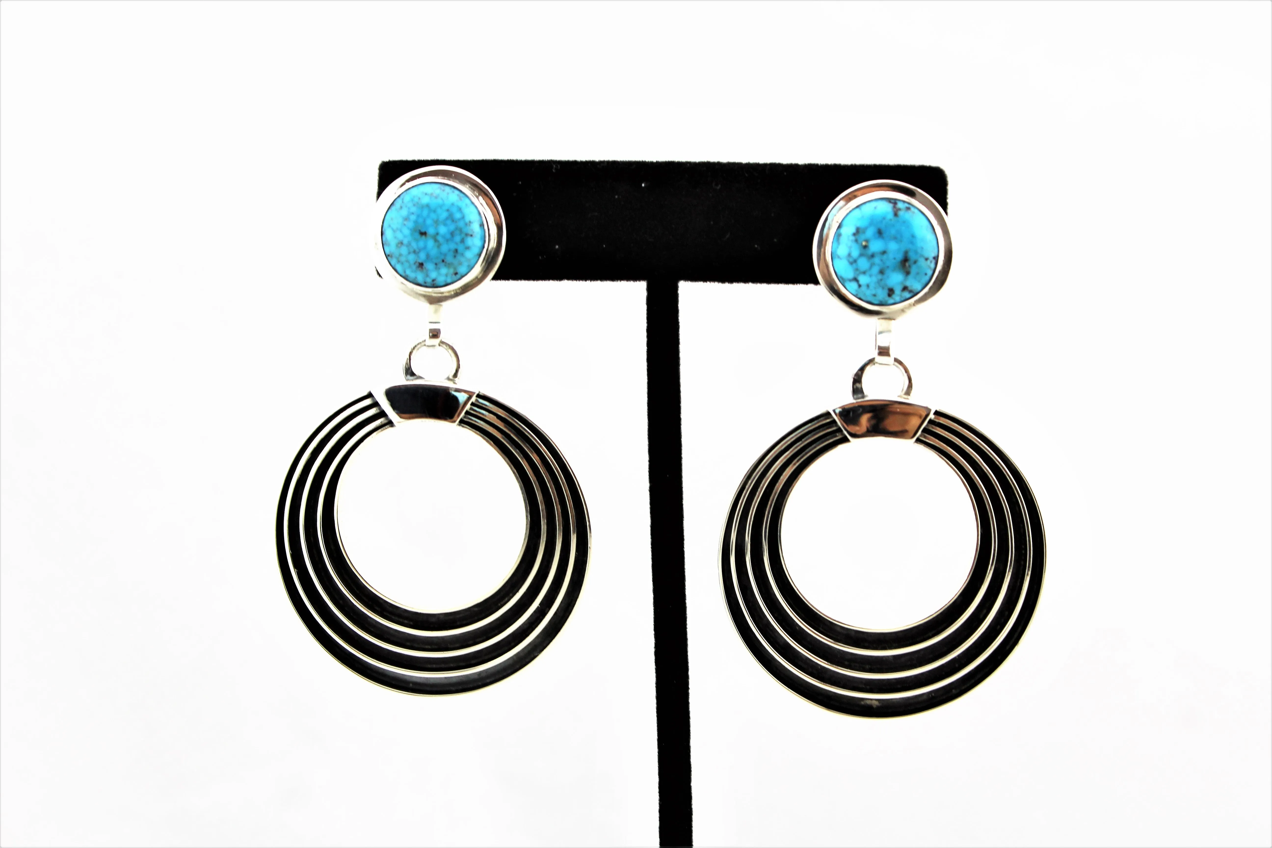 Jack Tom Sterling Turquoise Round Earrings