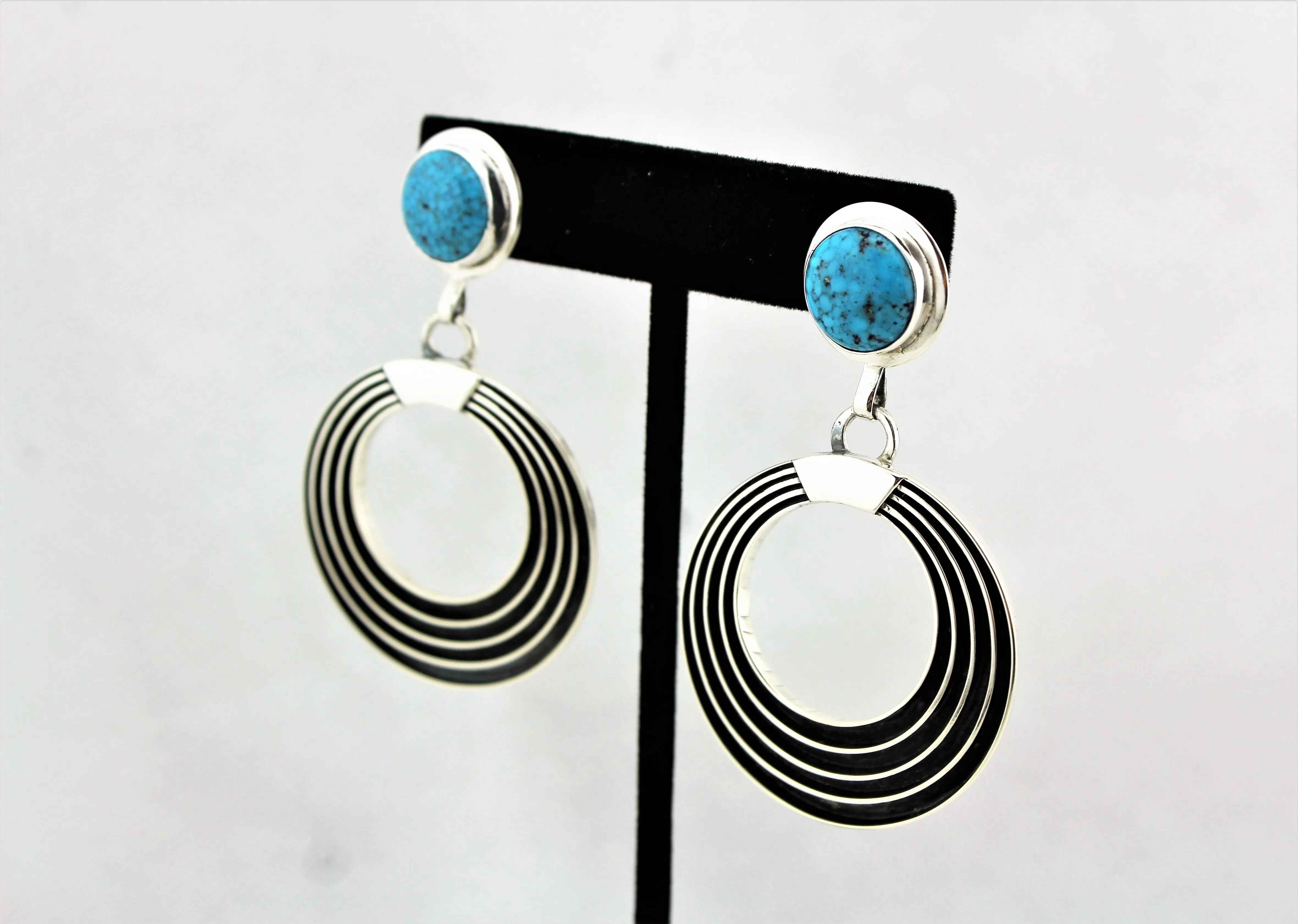 Jack Tom Sterling Turquoise Round Earrings