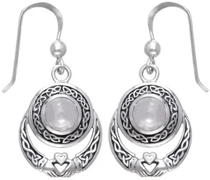 Jewelry Trends Sterling Silver Celtic Knot Claddagh Round Moonstone Dangle Earrings