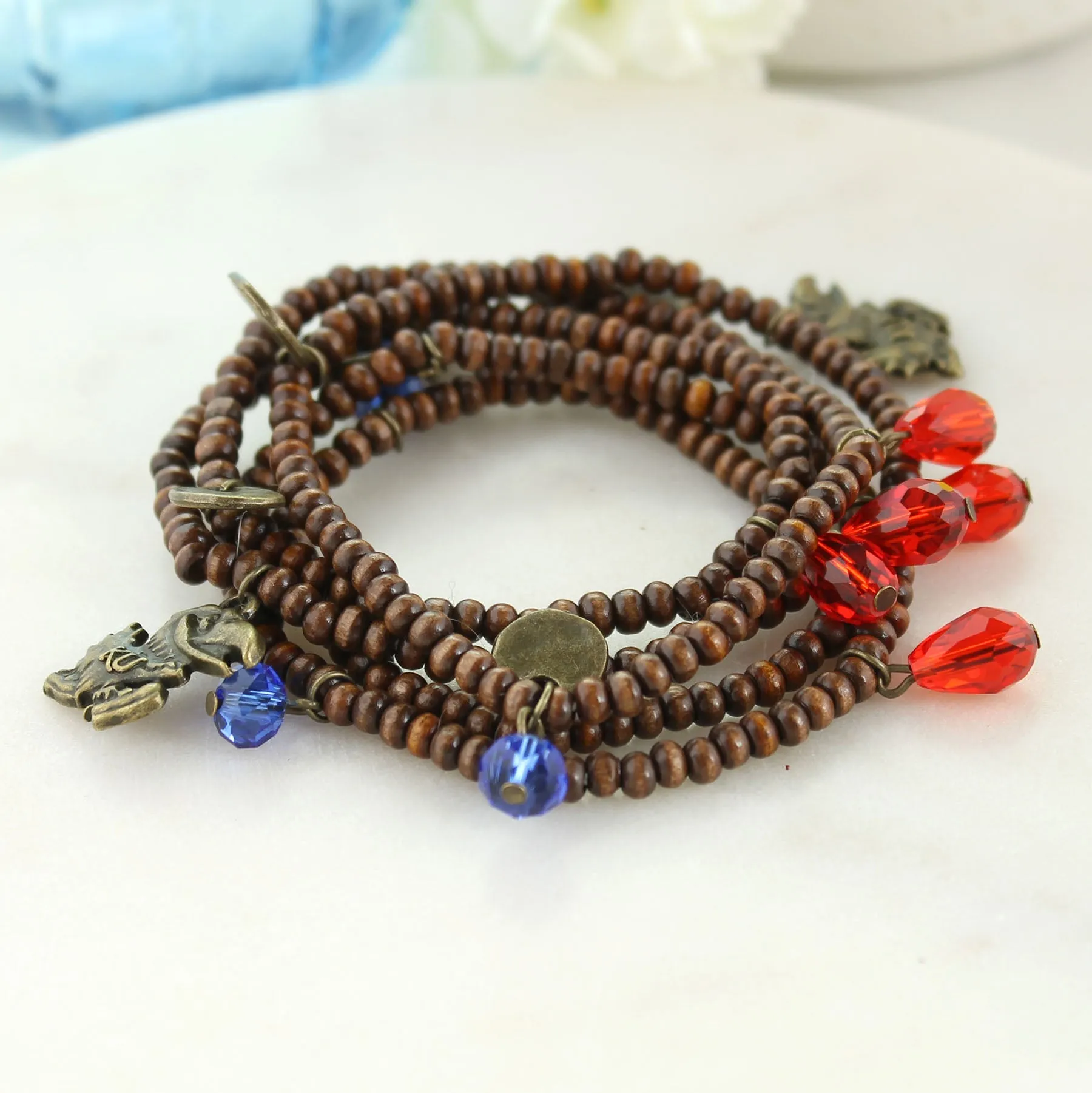 Kansas Wood Bead Stretch Necklace/Bracelet