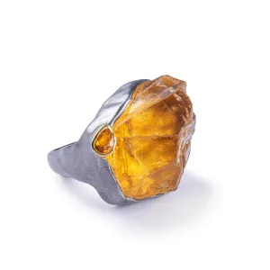 Kaus Rough Citrine and Sapphire Ring