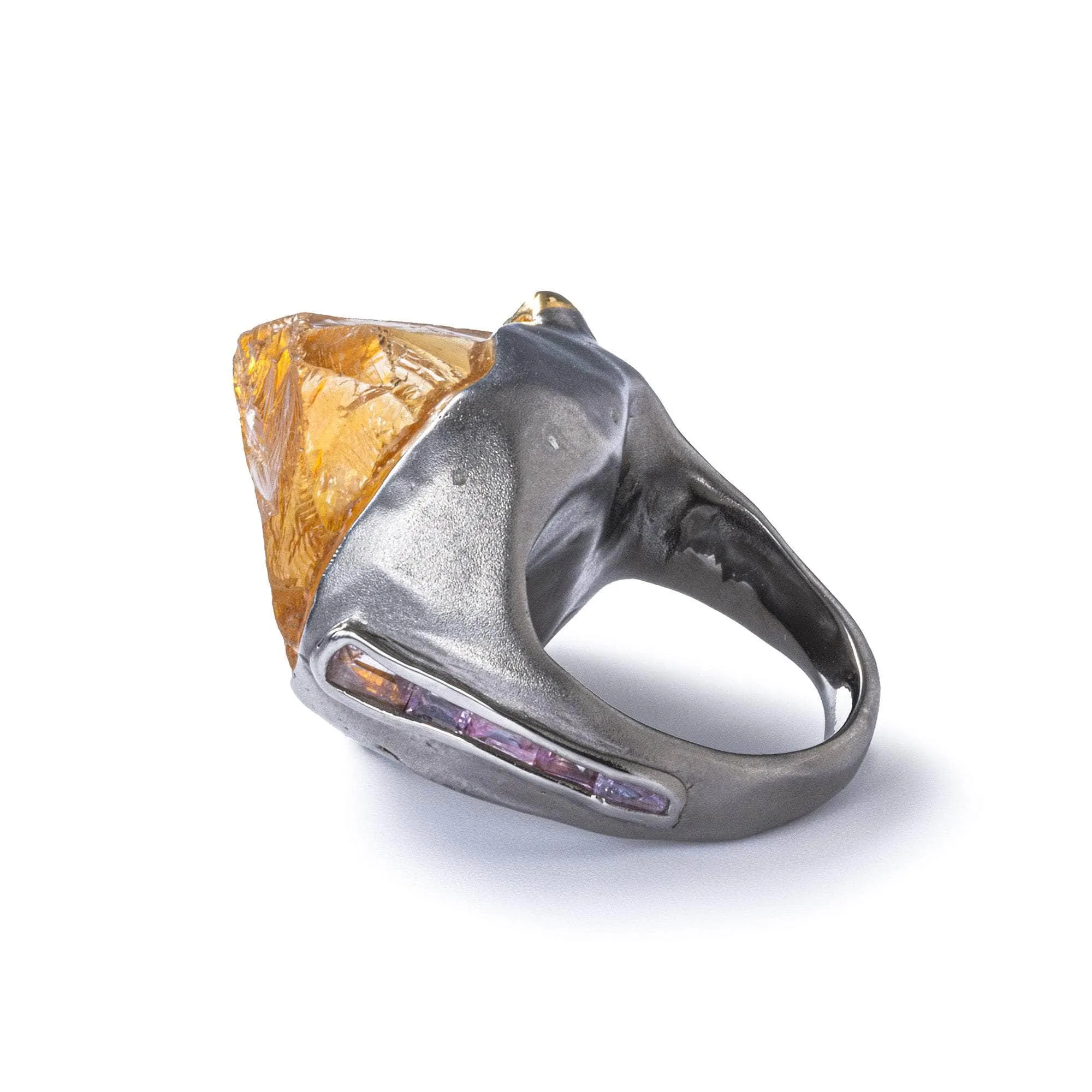 Kaus Rough Citrine and Sapphire Ring