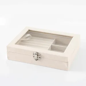 Kuber Industries Pack of 5 Velvet Jewelry Box Organizer | Jewelry Storage Box | Jewelry Organizer | Showcase Holder Dresser Organizer for Earring Necklace Bracelet Ring |YXX-018 | White