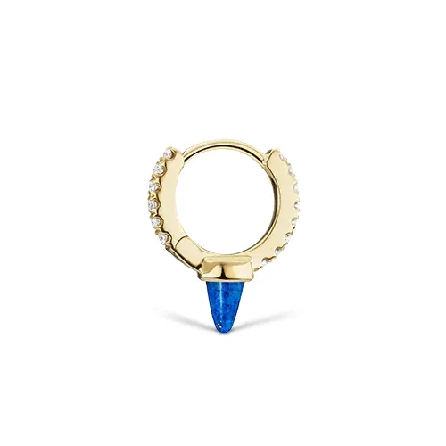 Lapis Single Short Spike Diamond Eternity Hoop Earring by Maria Tash in 18K Yellow Gold