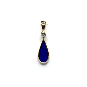 Lapis Tear Drop Inlaid .02Ctw Diamond Pendant