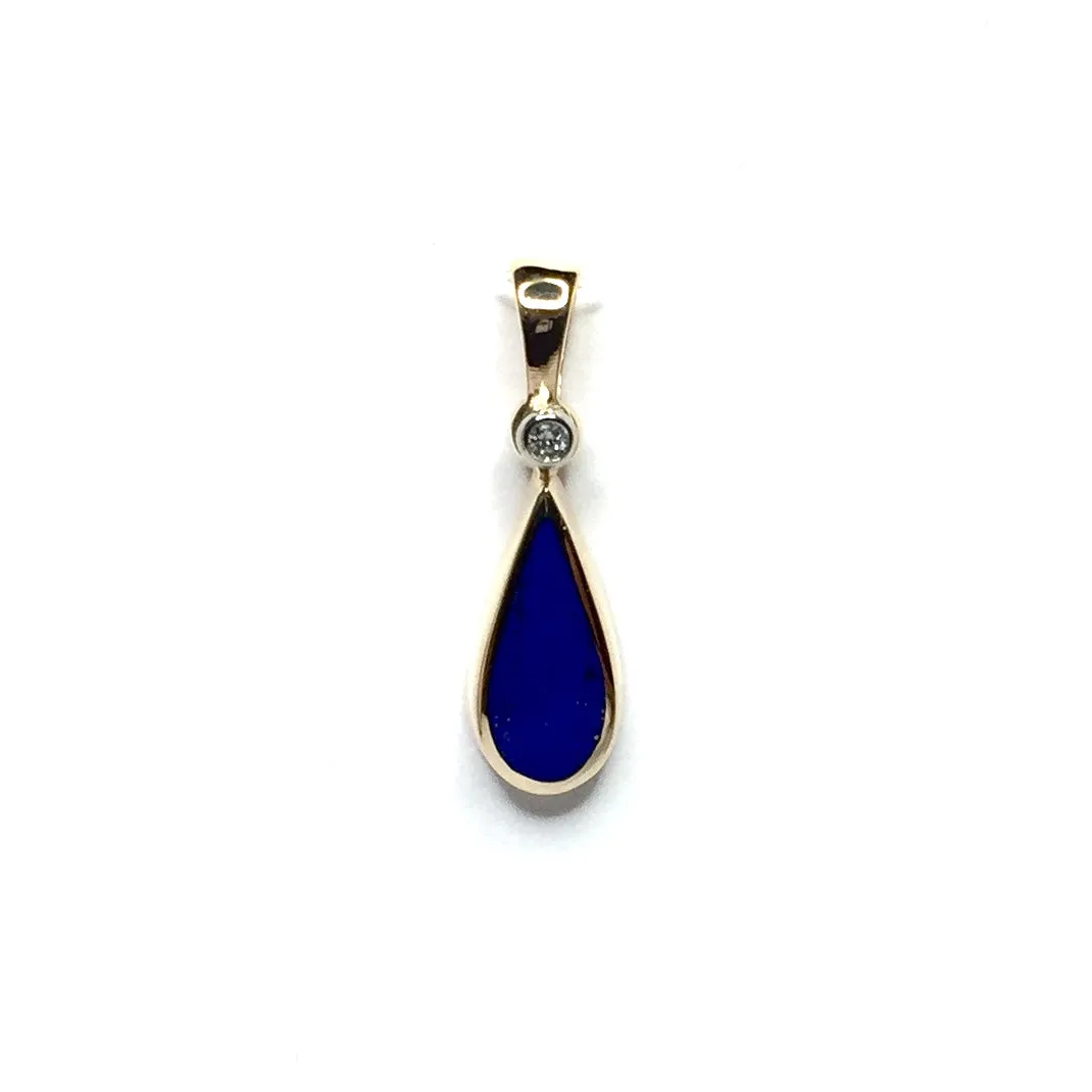 Lapis Tear Drop Inlaid .02Ctw Diamond Pendant