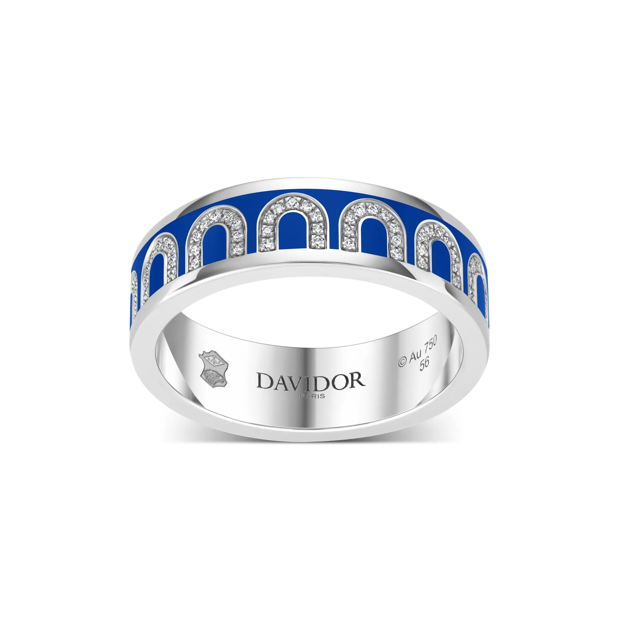 L'Arc de DAVIDOR Ring MM, 18k White Gold with Rivera Lacquered Ceramic and Arcade Diamonds