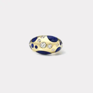 Large Polka Dot Lapis Bombe Ring with .58ct Diamonds