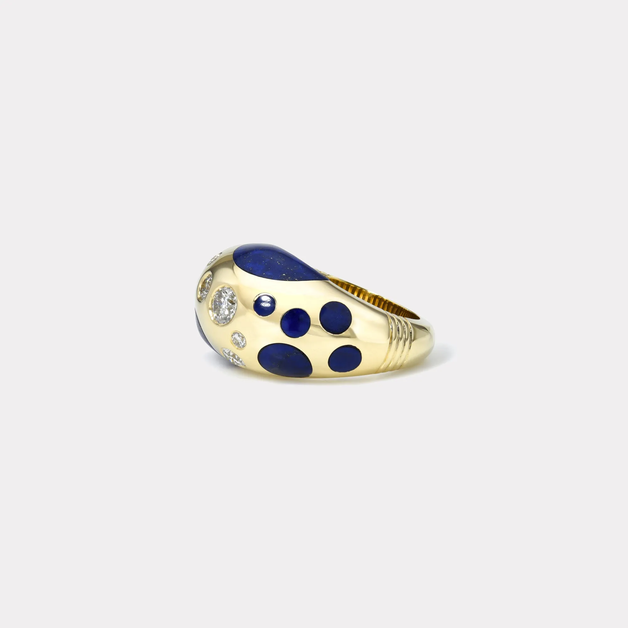 Large Polka Dot Lapis Bombe Ring with .58ct Diamonds