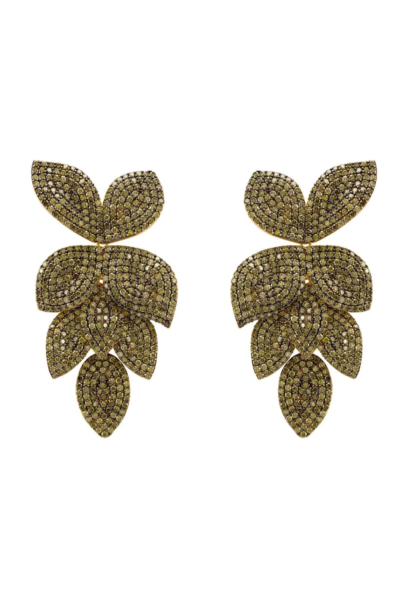 Latelita London Petal Cascading Flower Earrings Gold Peridot Cz