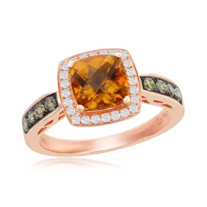 Le Vian Cinnamon Citrine Cushion Halo Chocolate & Vanilla Diamond Ring