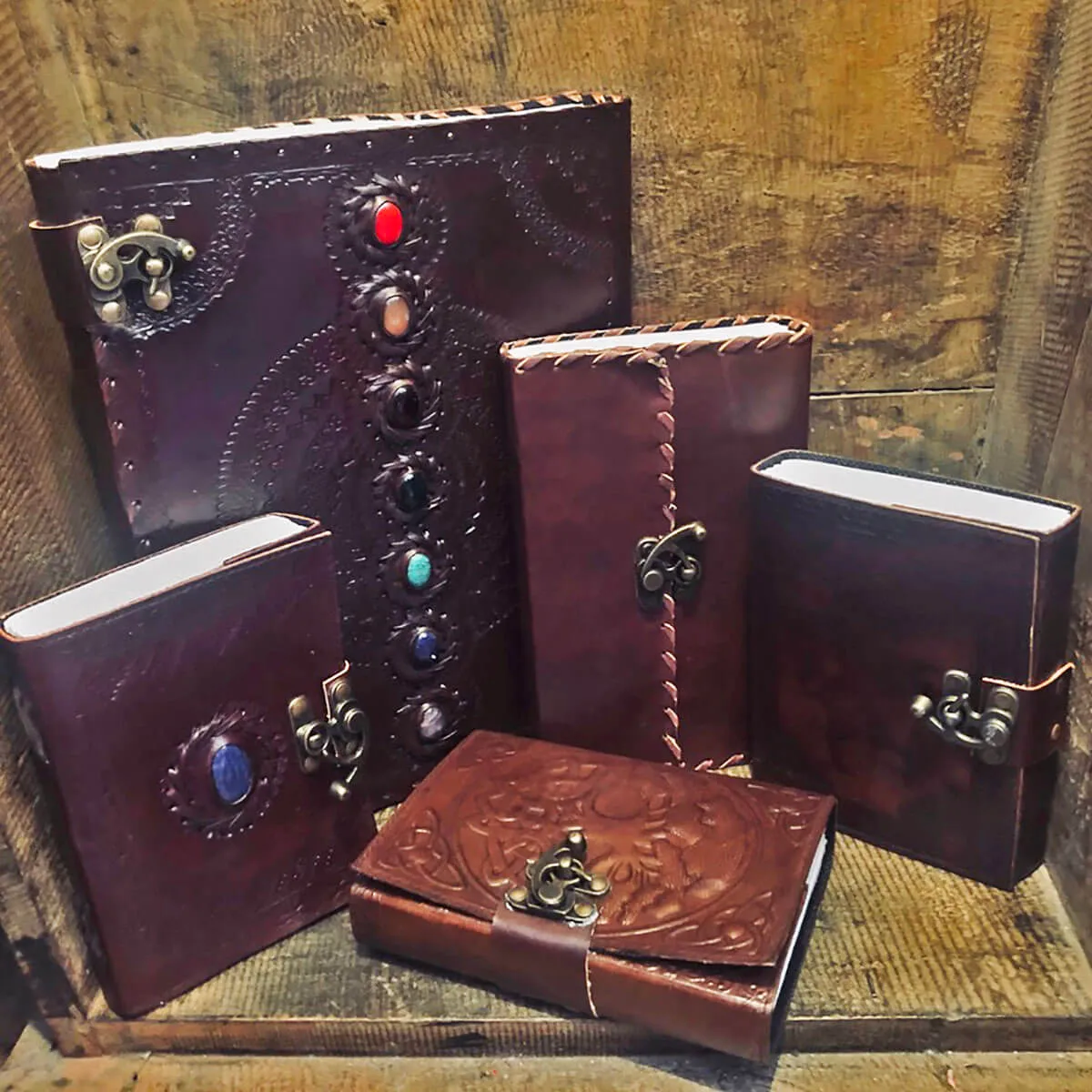 Leather Bound Journal 10 X 13 with Lapis Stone or Chakra Stones