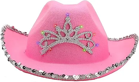 LED Pink Cowboy Hat with 3 Bandanas for Cosplay