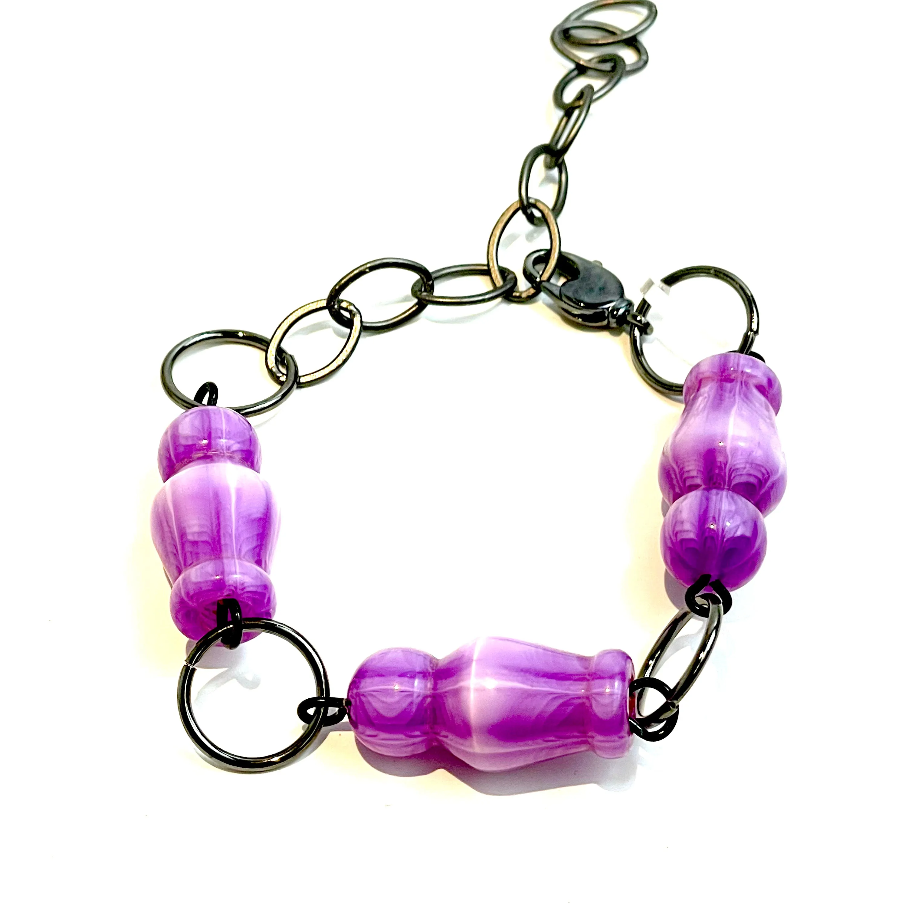 Lilac Striped Moonglow Chess Piece Stations Bracelet