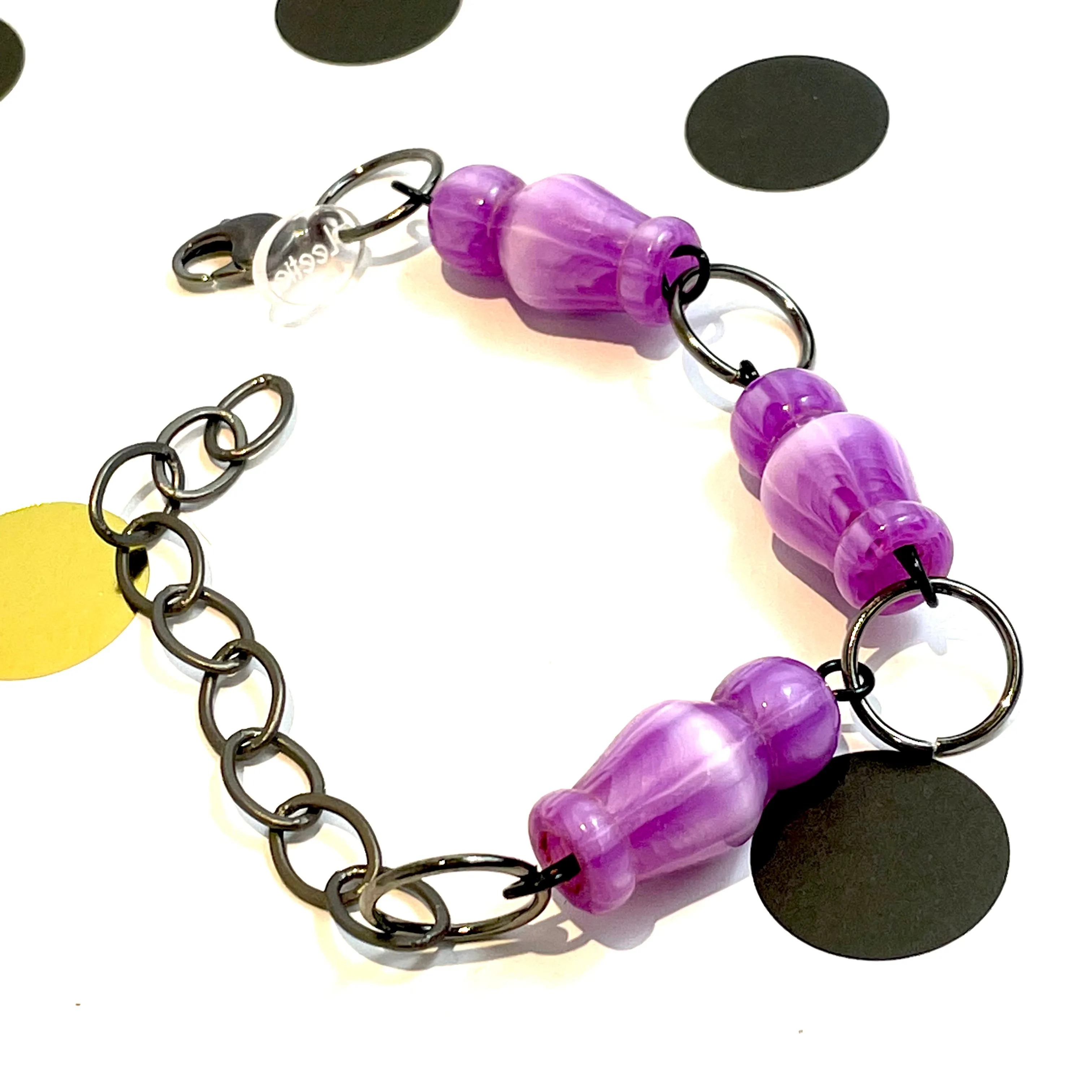 Lilac Striped Moonglow Chess Piece Stations Bracelet