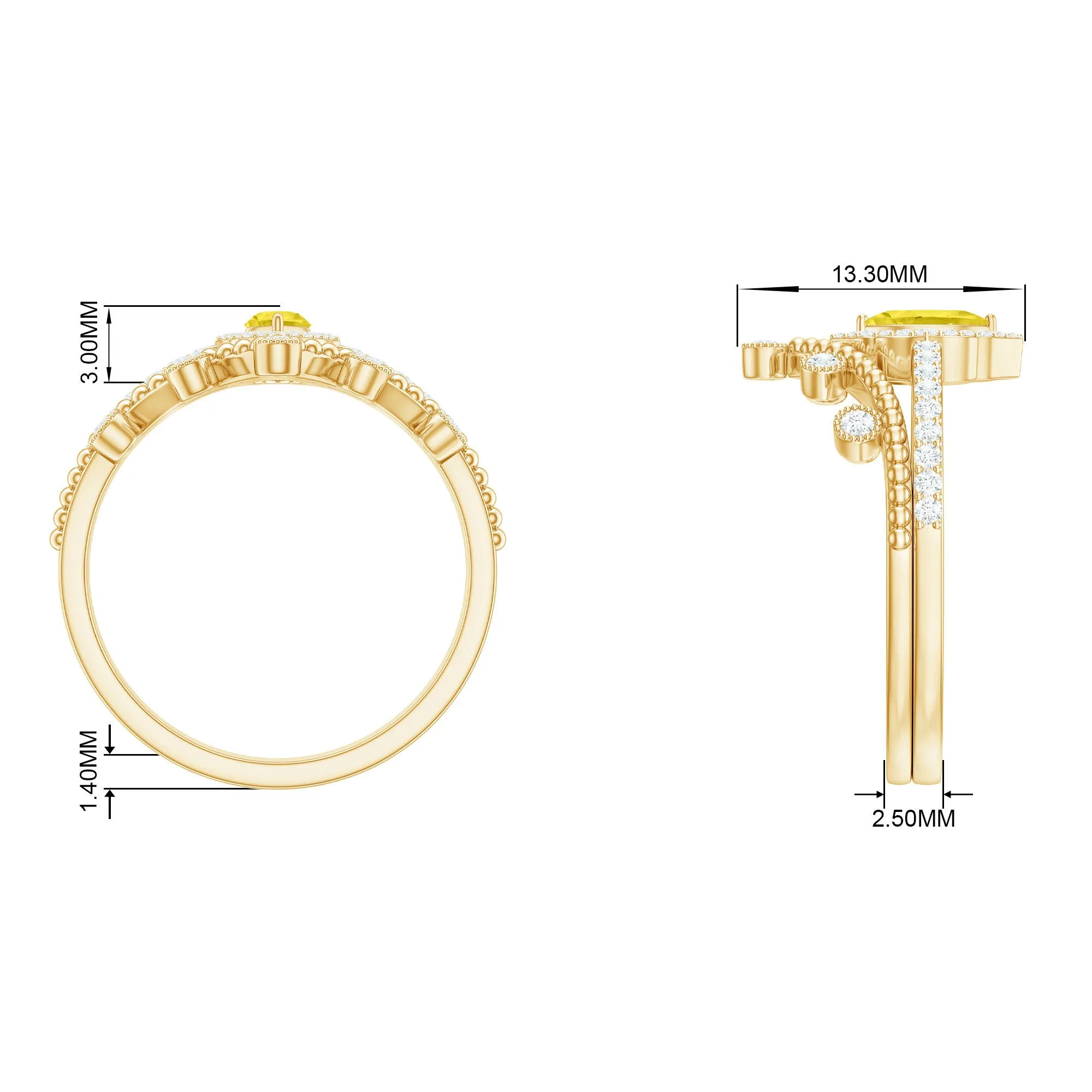 Marquise Cut Created Yellow Sapphire Designer Ring Set with Diamond