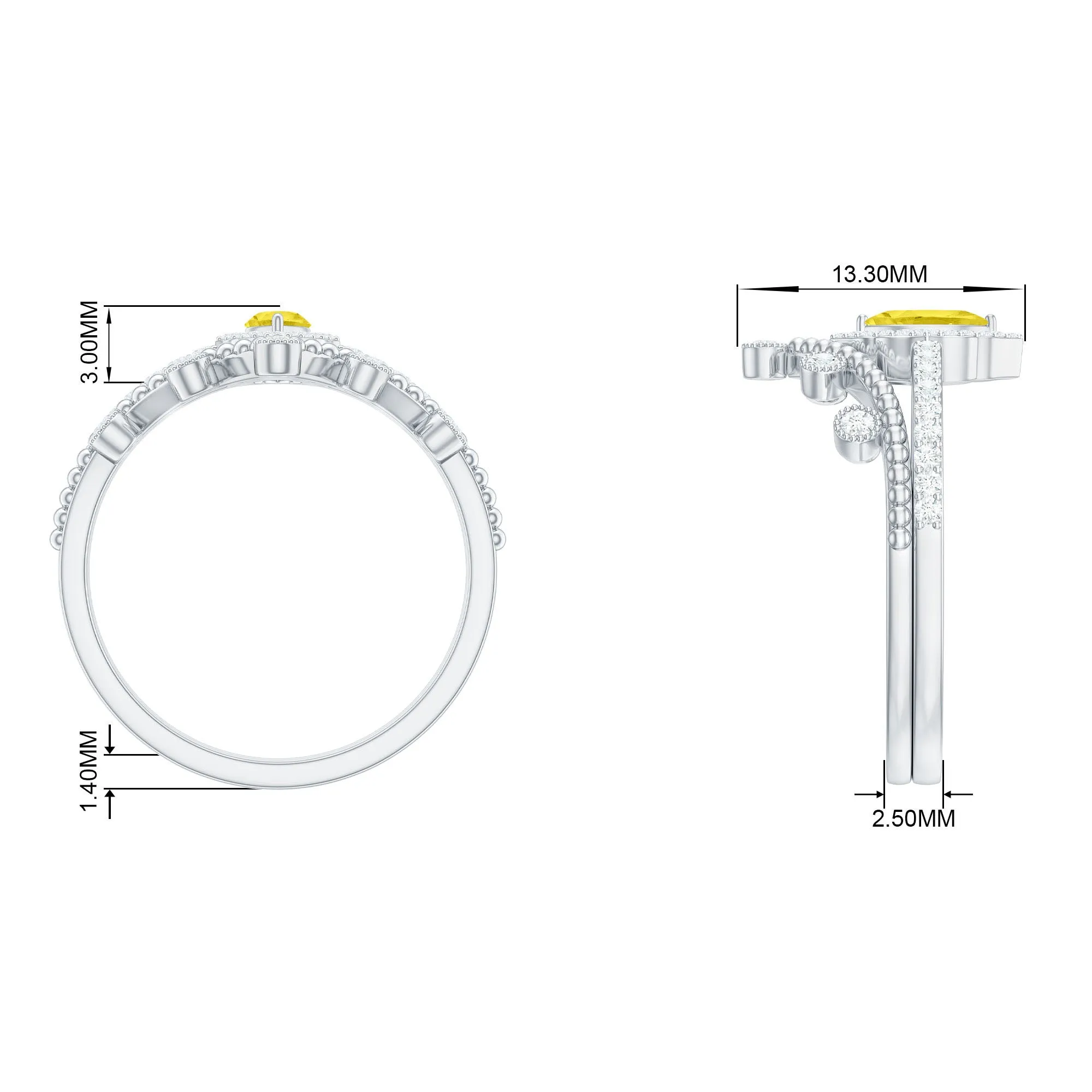 Marquise Cut Created Yellow Sapphire Designer Ring Set with Diamond