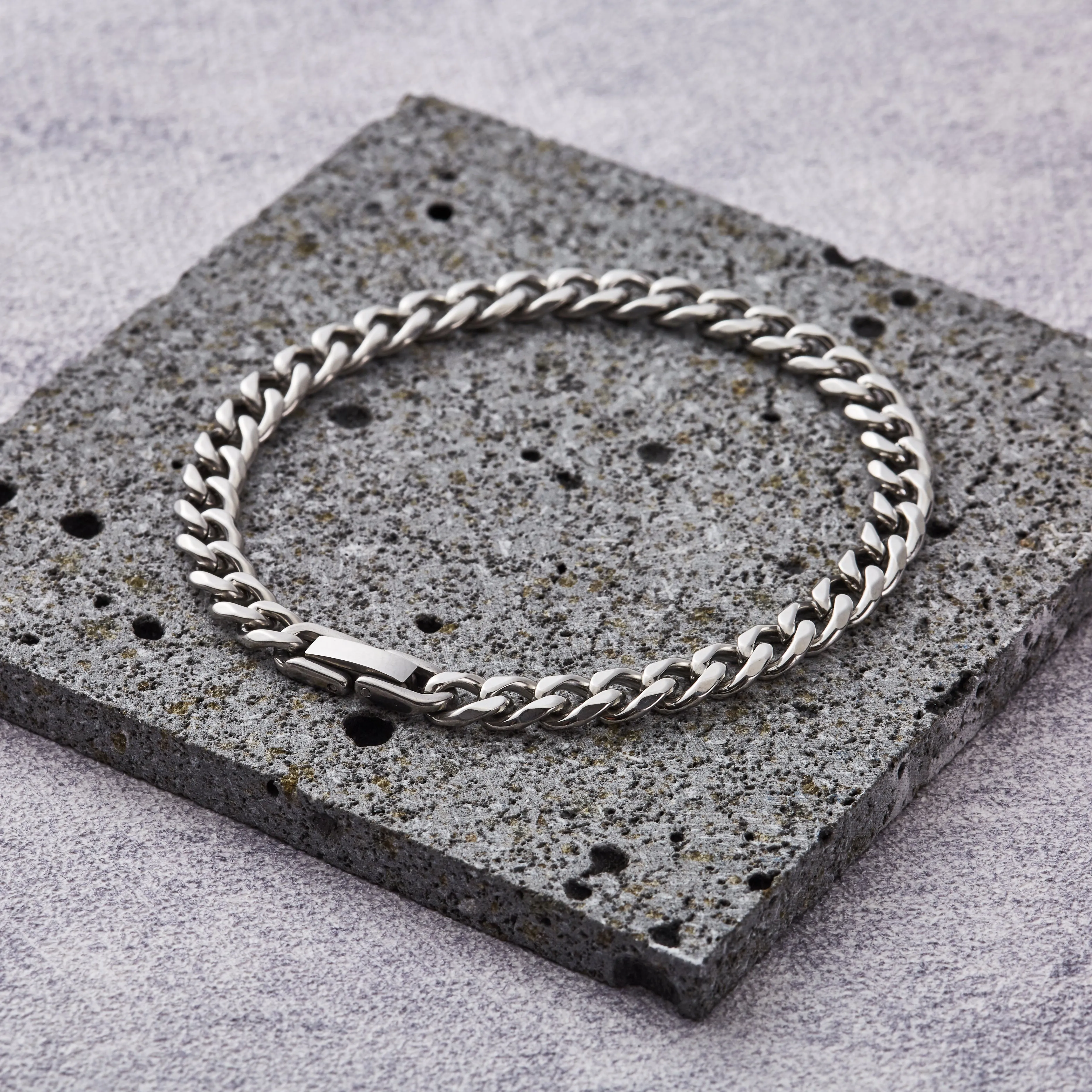 Men's 6mm Stainless Steel 7.5-8.5 Inch Curb Chain Bracelet