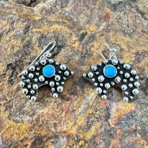 Million Drops Kingman Turquoise Sterling Silver Earrings Bears by Ray Coriz