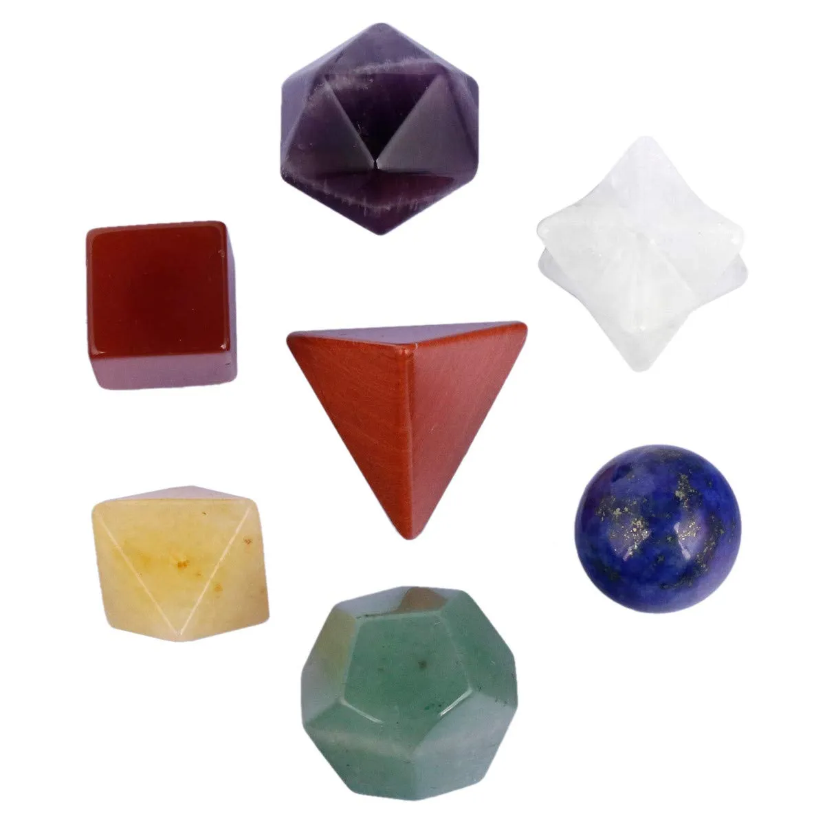 mookaitedecor 7 Chakra Crystal Platonic Solids Sacred Geometry Set, Polished Tumbled Stones with Merkaba Star Kit for Reiki Healing and Meditation