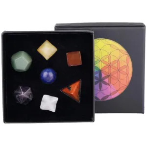 mookaitedecor 7 Chakra Crystal Platonic Solids Sacred Geometry Set, Polished Tumbled Stones with Merkaba Star Kit for Reiki Healing and Meditation