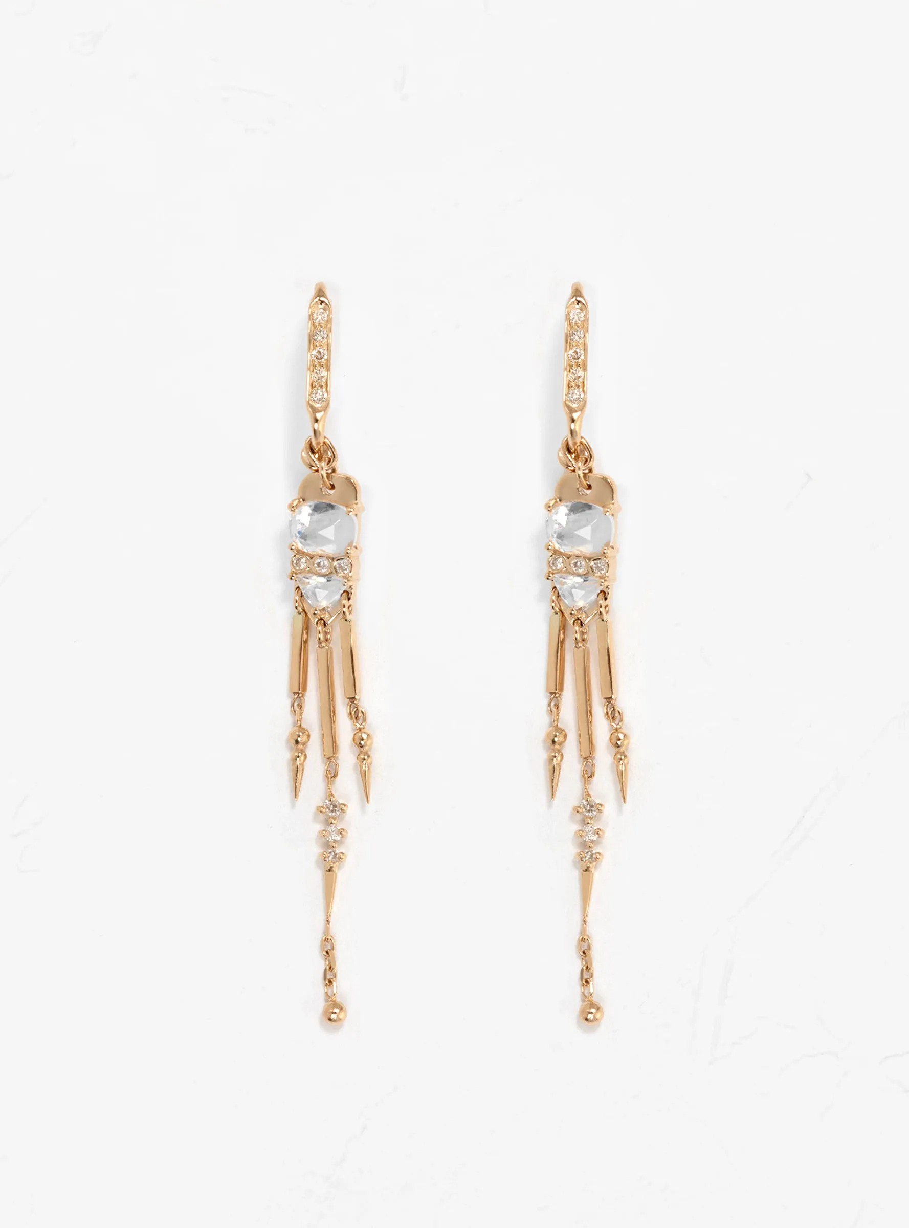 Moonstone & Diamond Long Dangling Earrings