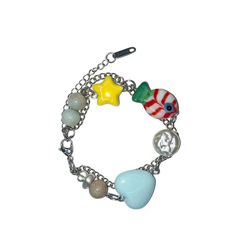 Multicolor star metal chain bracelet