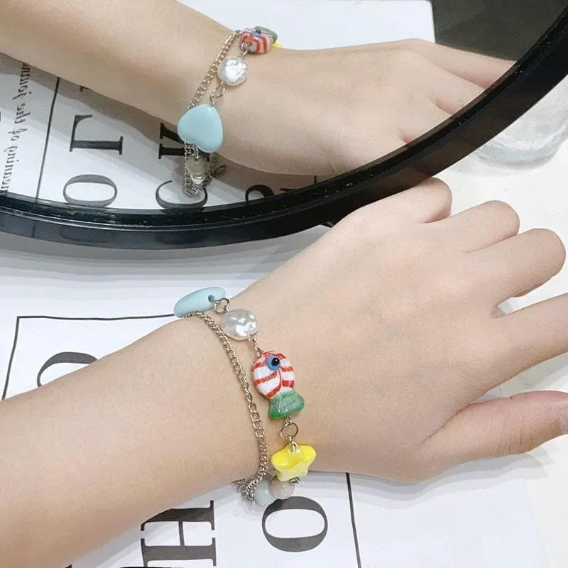 Multicolor star metal chain bracelet