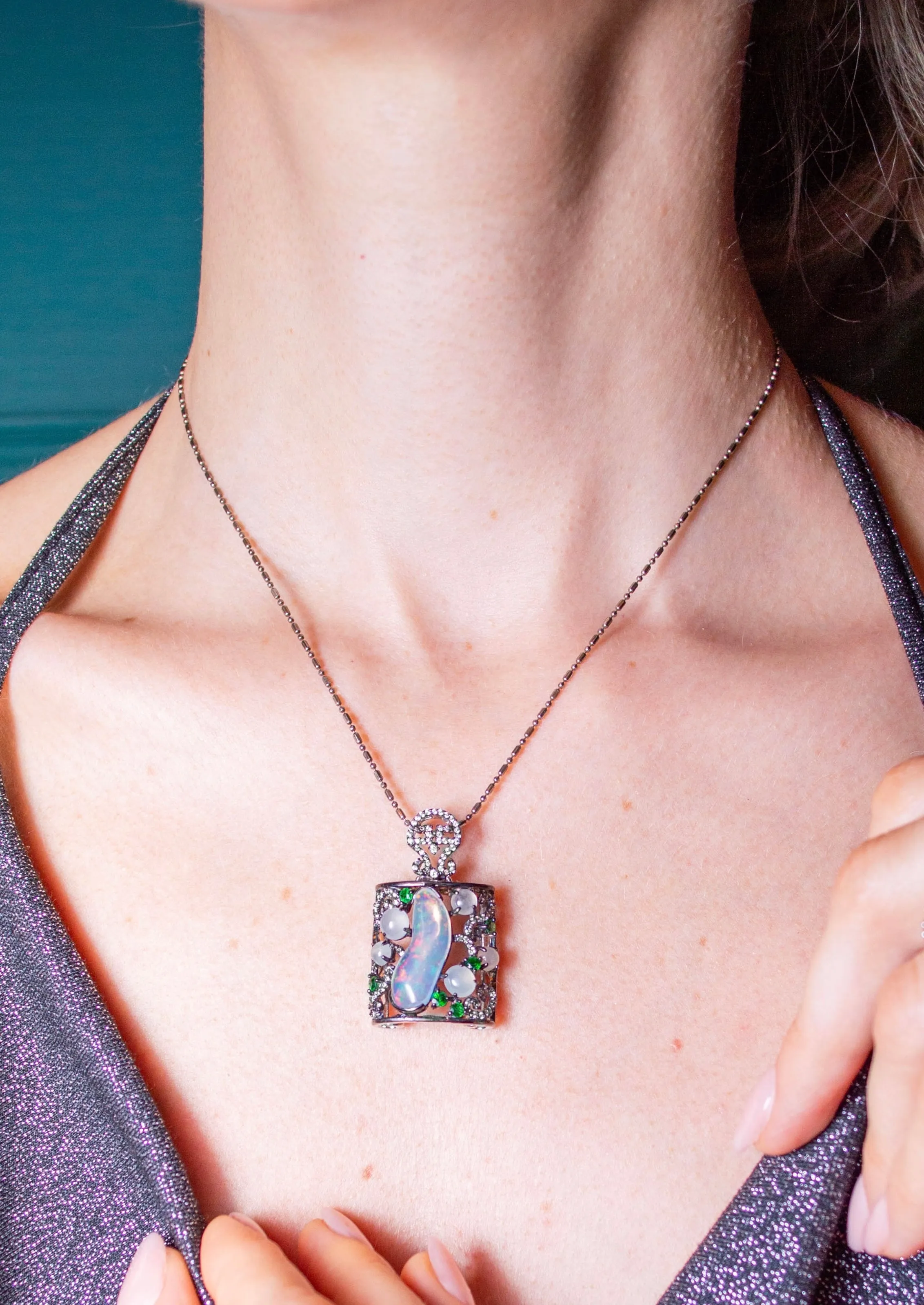 Natural Play-of-Color Opal Pendant Necklace