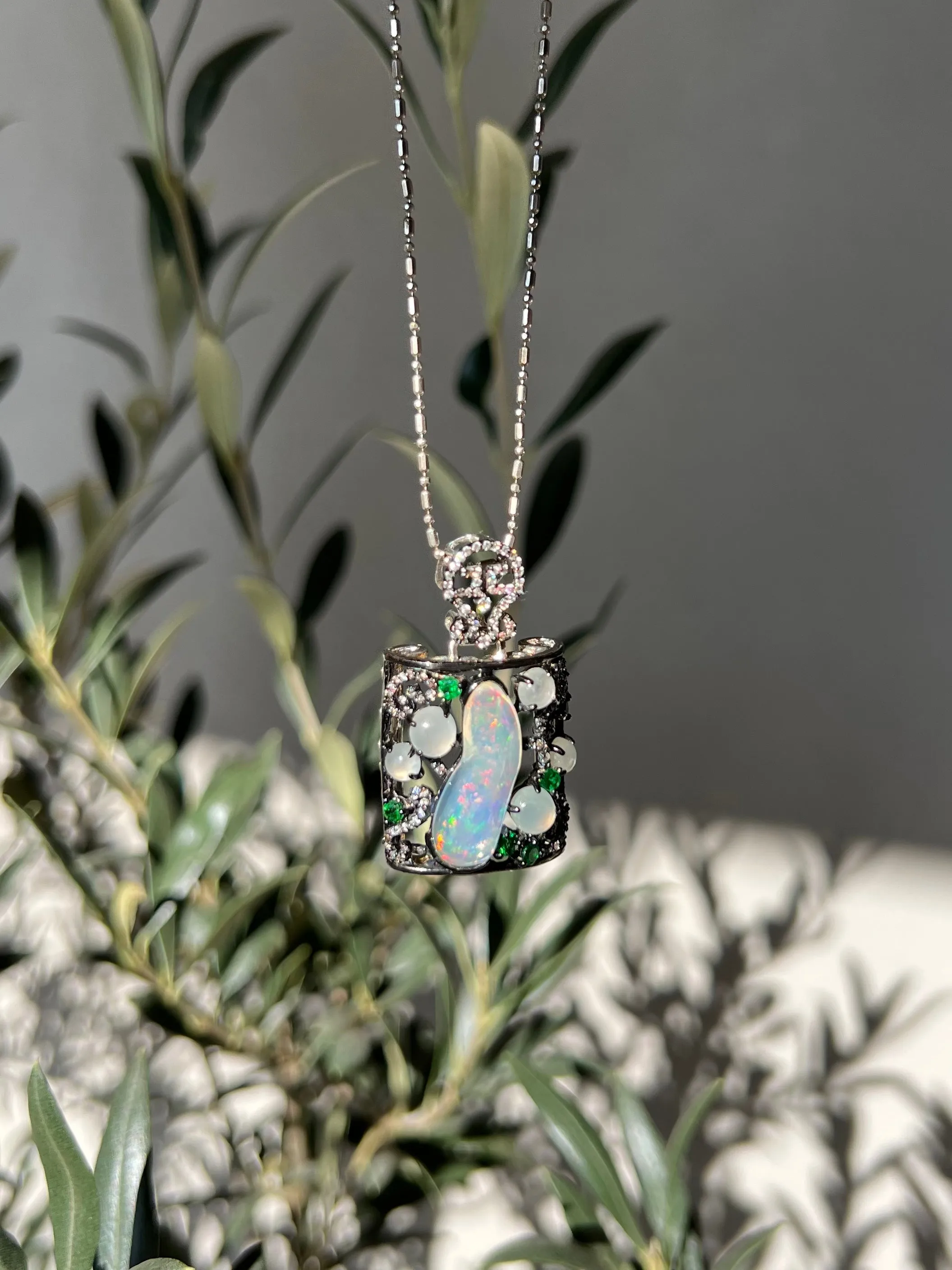 Natural Play-of-Color Opal Pendant Necklace