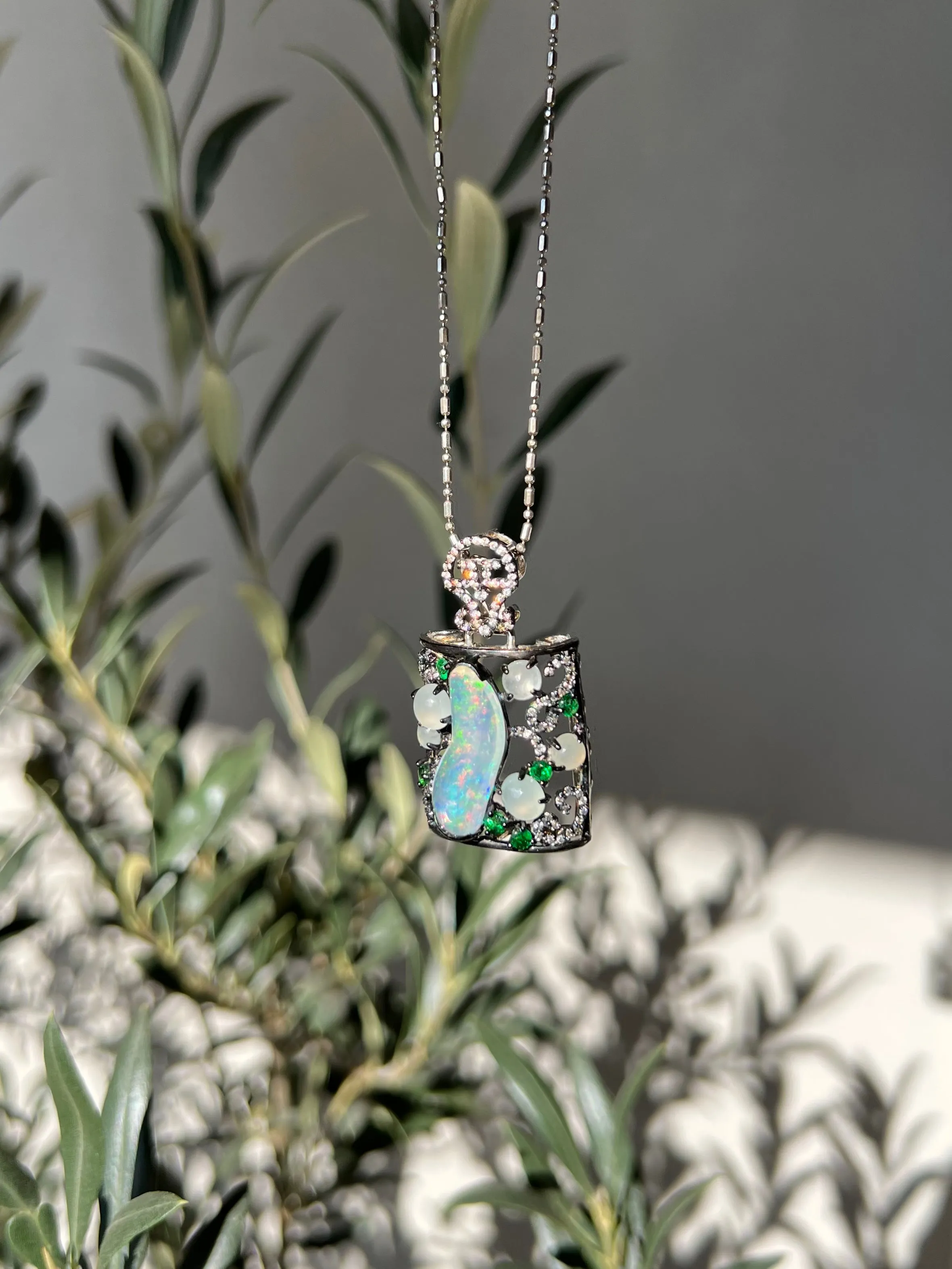 Natural Play-of-Color Opal Pendant Necklace