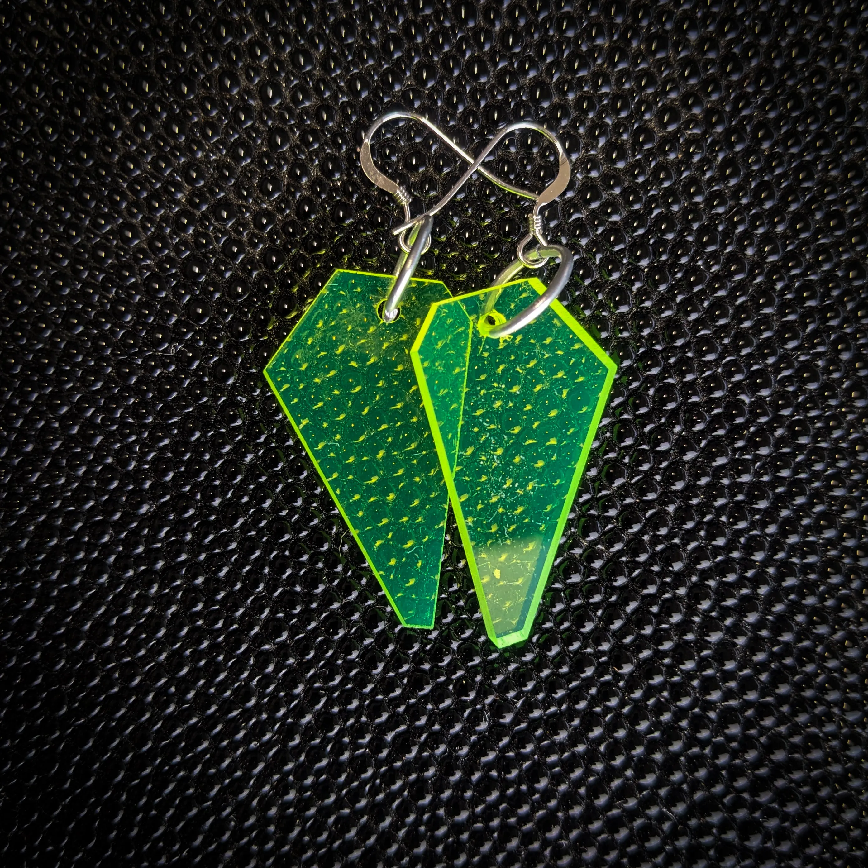 Neon Green Wing Dangle Earrings