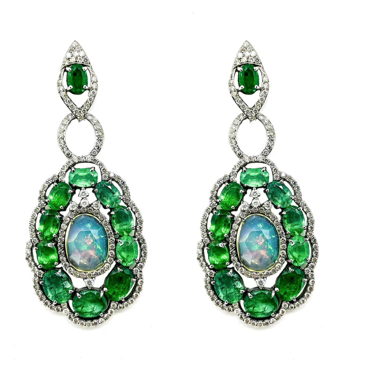 Opal Emerald and Diamond Statement Earrings