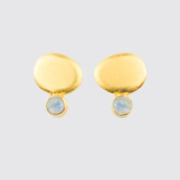 Organic Disc Stud Earring with Tiny Faceted Stone