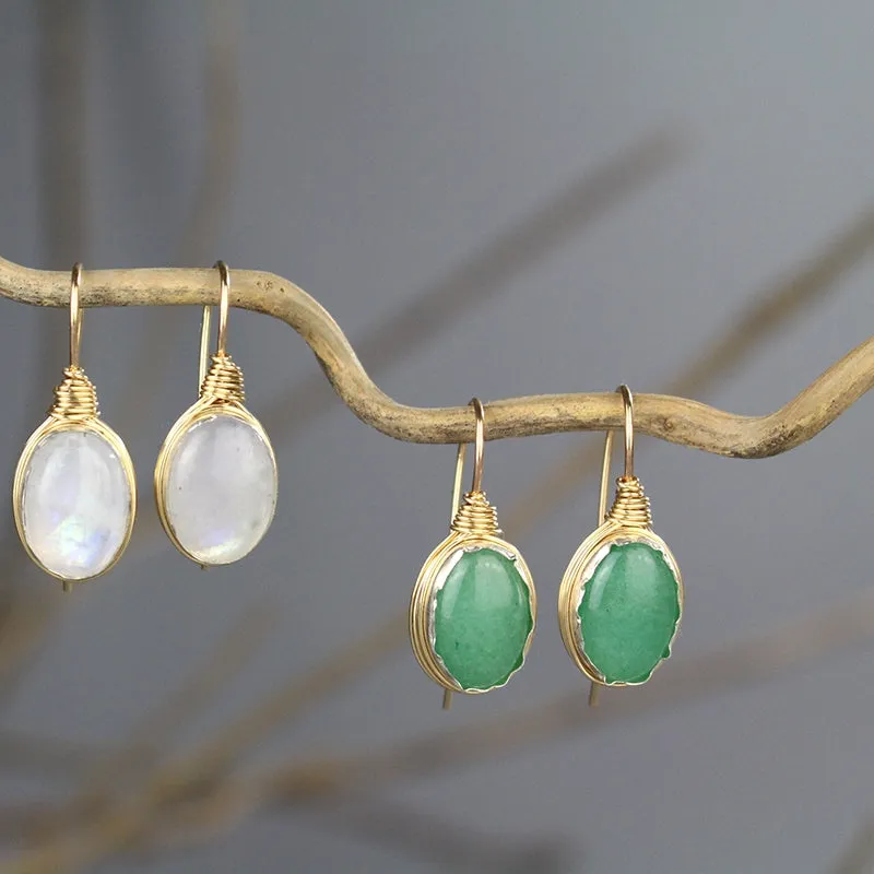 Oval Aventurine Wire Wrapped Earrings