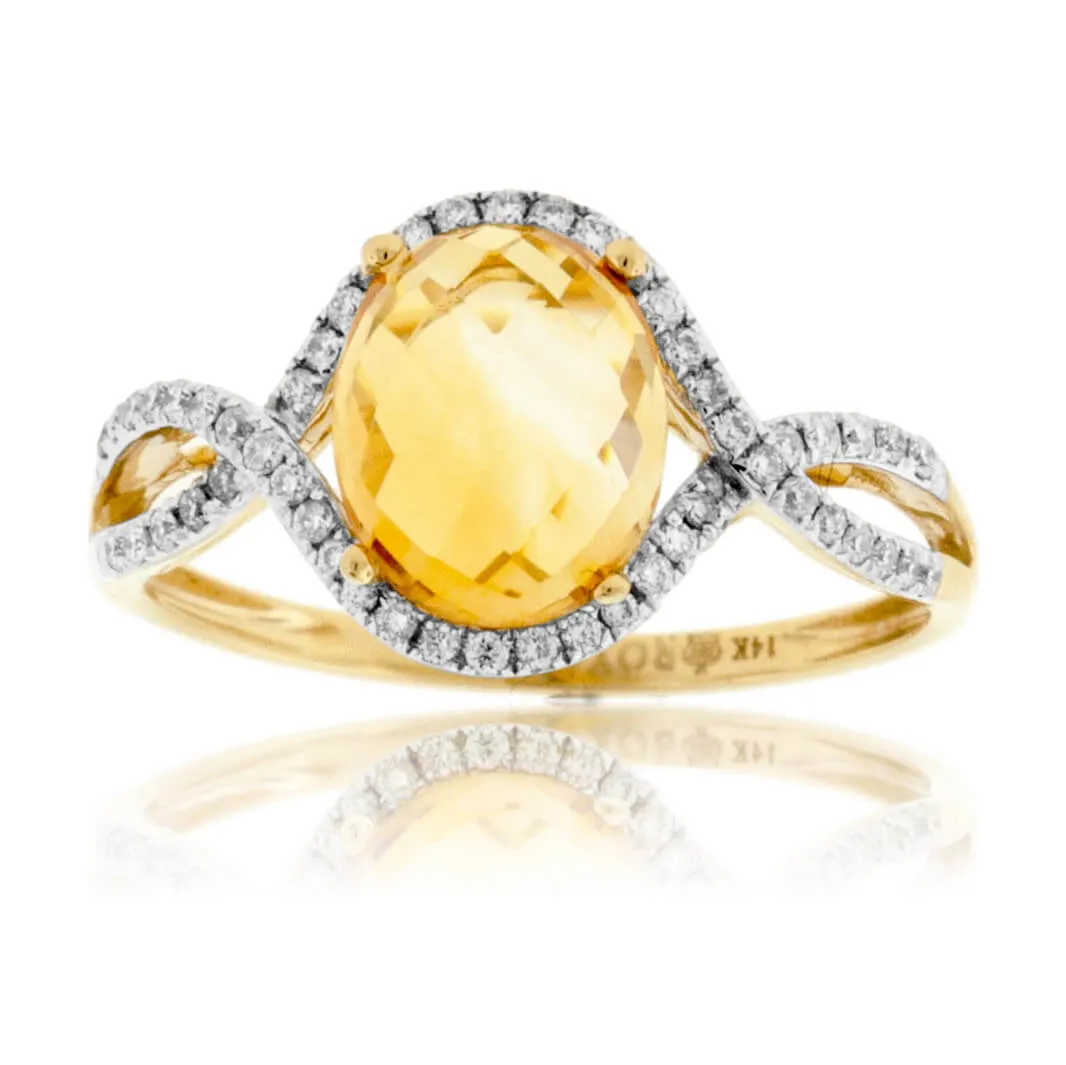 Oval Citrine and Diamond Halo Ring