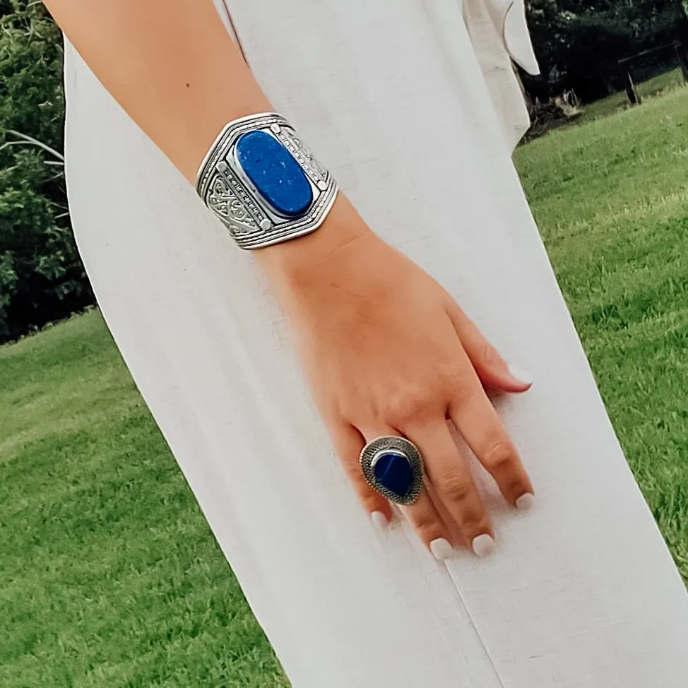 Patterned Tribal boho cuff - Lapis