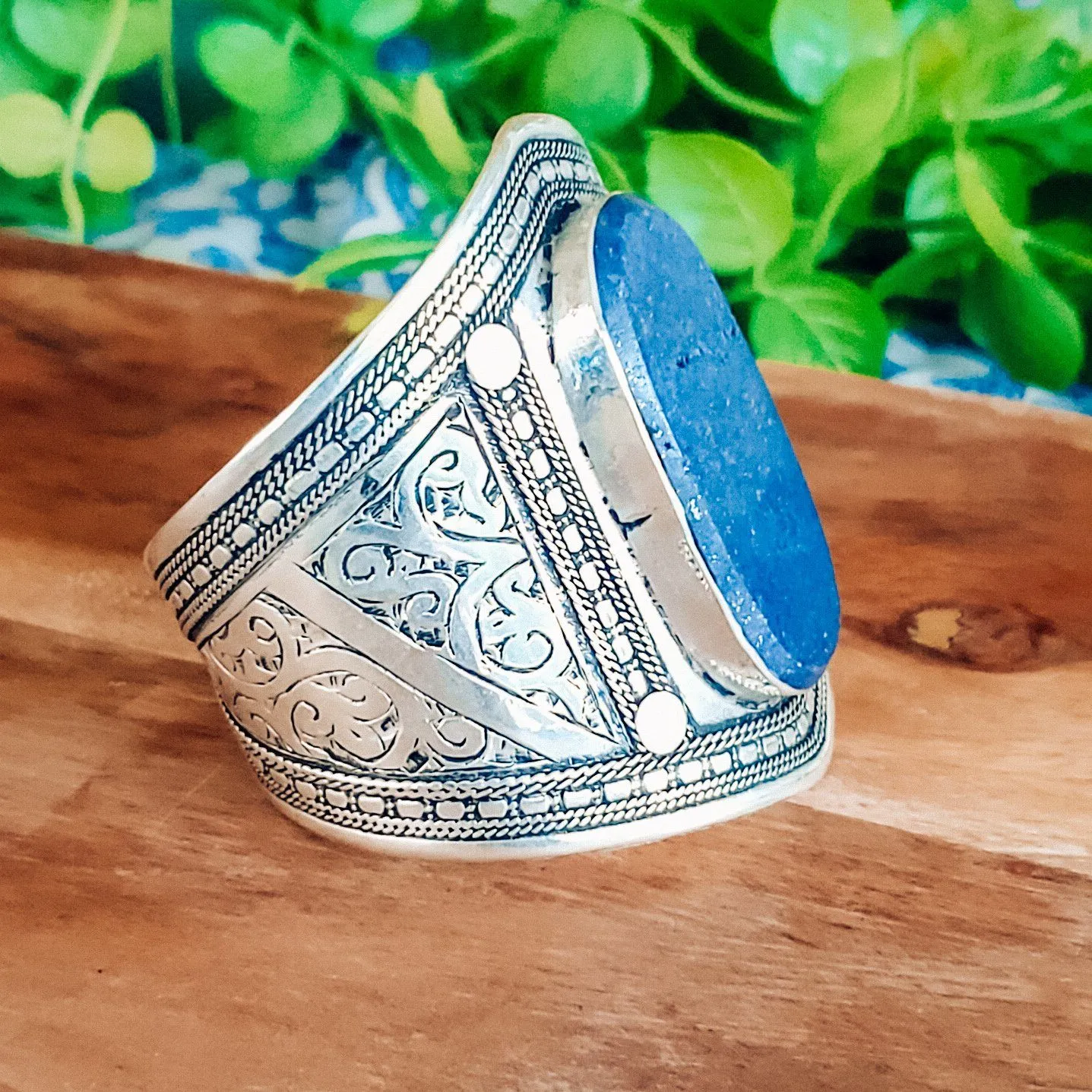 Patterned Tribal boho cuff - Lapis