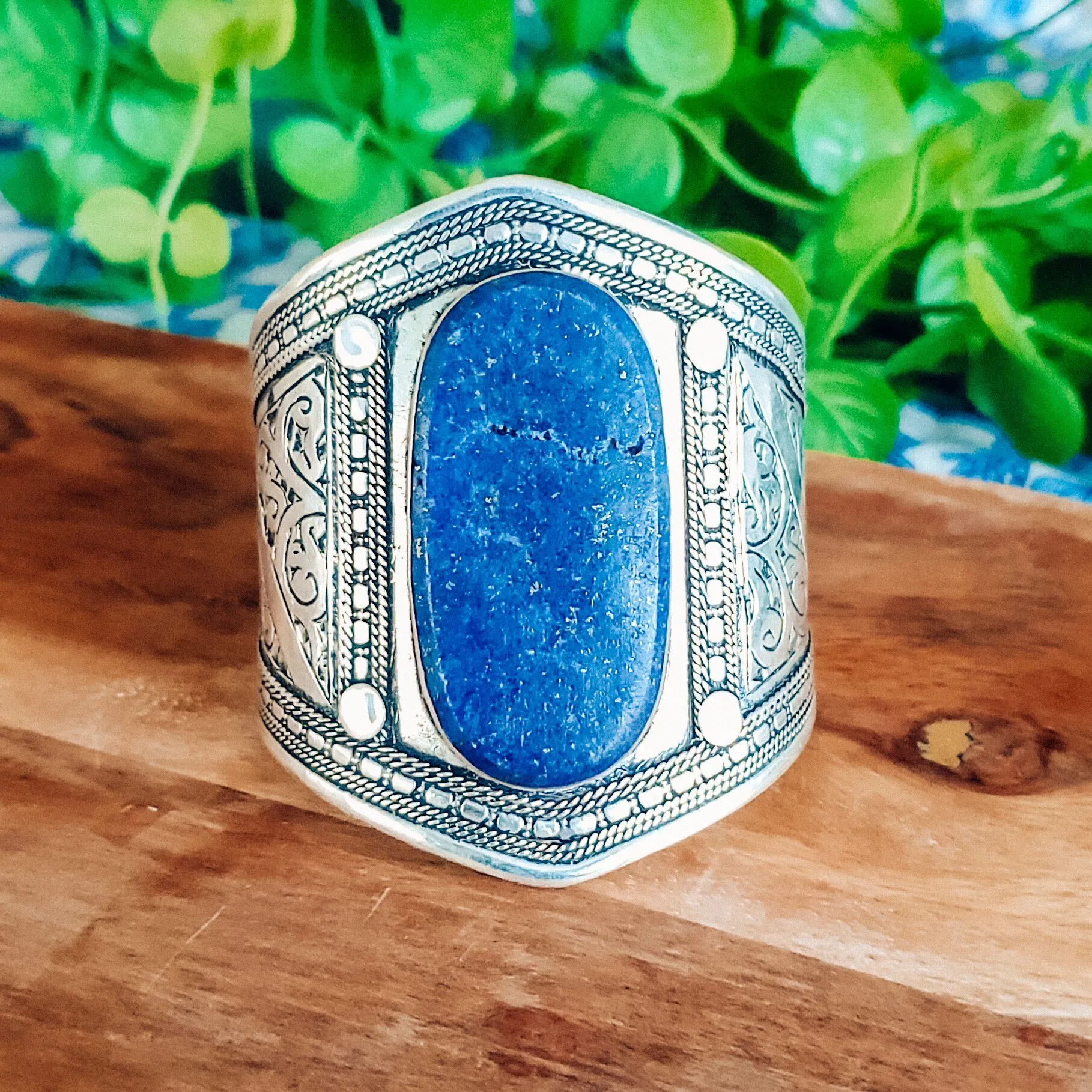 Patterned Tribal boho cuff - Lapis