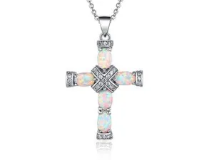 Peermont Genuine Fire Opal and Diamond Accent Cross Necklace