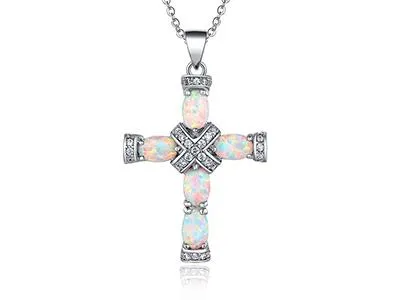 Peermont Genuine Fire Opal and Diamond Accent Cross Necklace