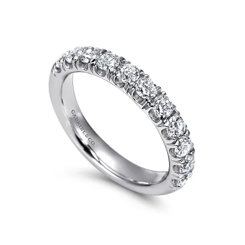 Portofino - 14K White Gold 11 Stone French Pave Diamond Wedding Band - 1 ct