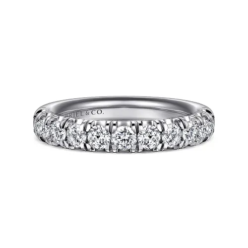 Portofino - 14K White Gold 11 Stone French Pave Diamond Wedding Band - 1 ct