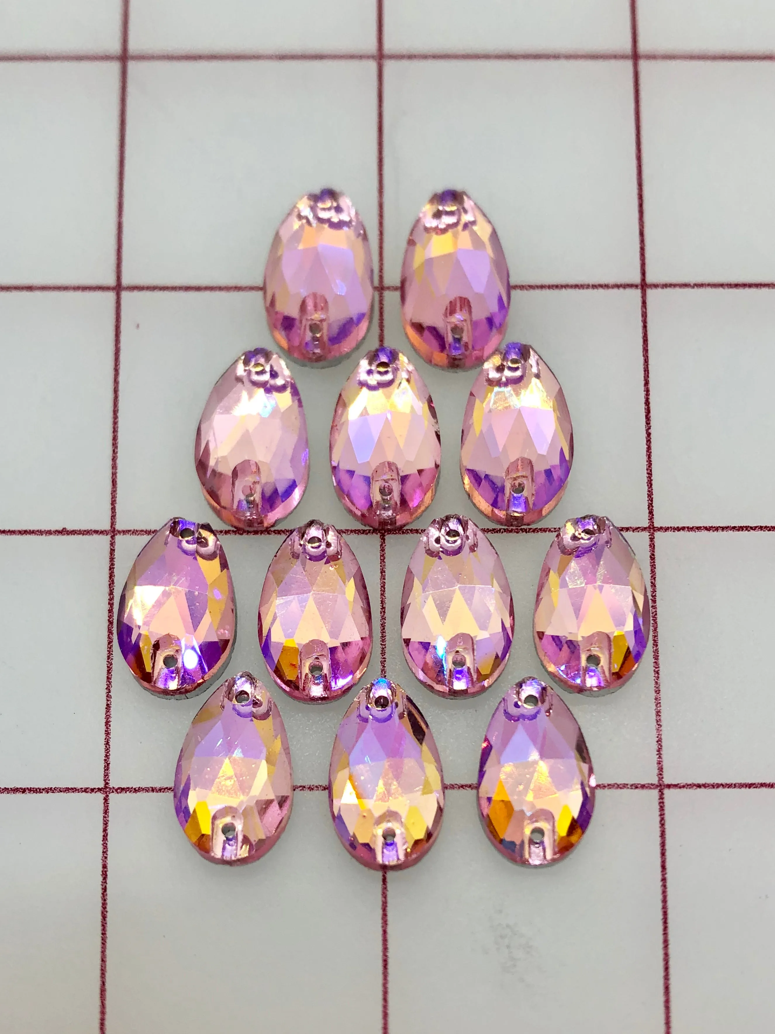 Rhinestones - 10x18mm Czech "Bright-Cut" Light Rose AB Pear-Shape Sew-On