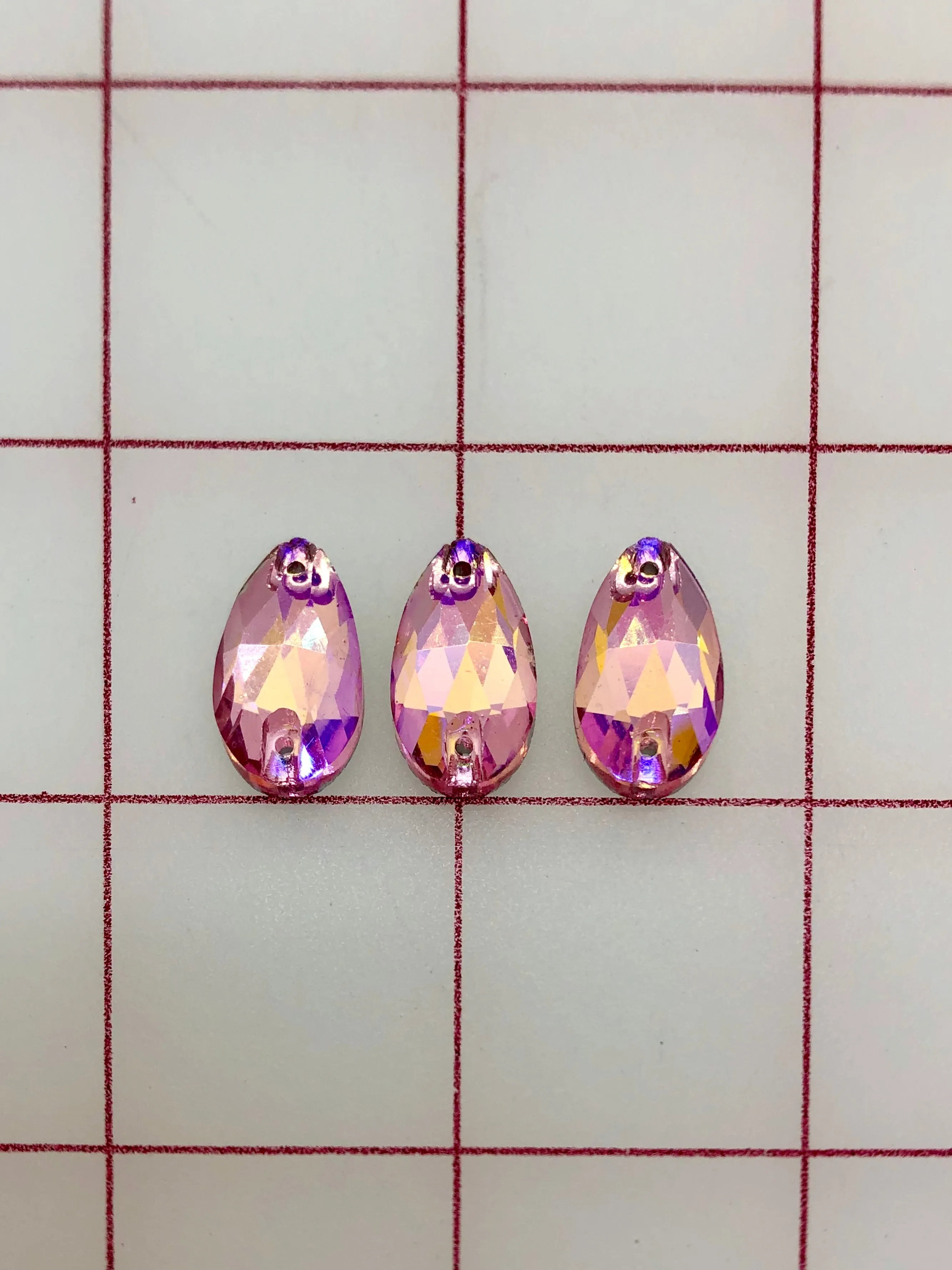 Rhinestones - 10x18mm Czech "Bright-Cut" Light Rose AB Pear-Shape Sew-On