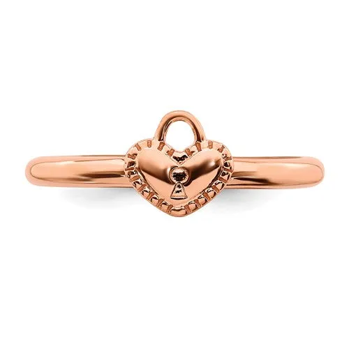 Rose Gold Sterling Silver Stackable Expressions Heart Padlock Ring