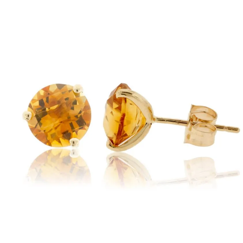 Round Citrine Stud Earrings