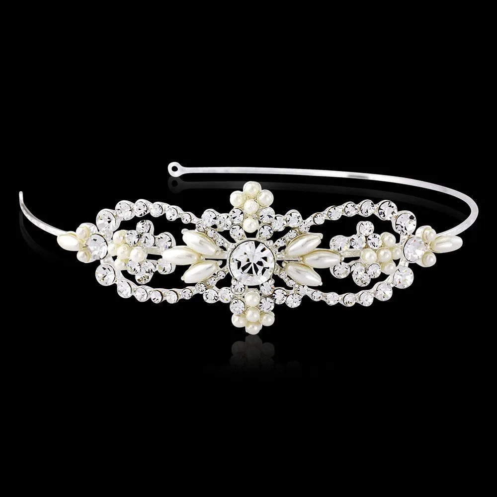 SassB Bella Crystal and Pearl Side Tiara